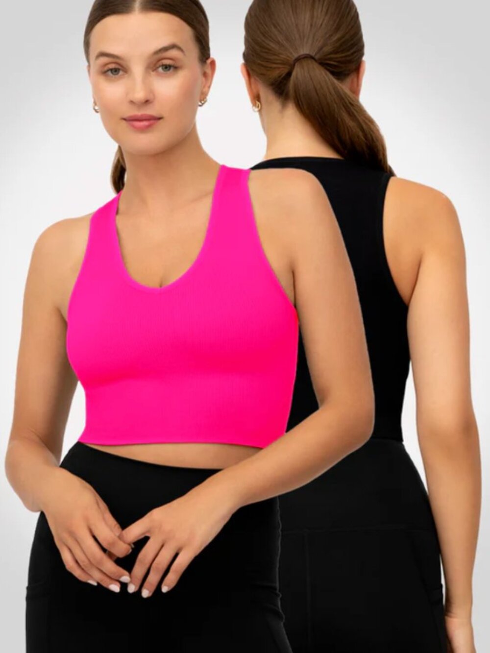 90 Degree by Reflex Ribbed Seamless Strappy Back V-Neck Cropped Tank - L, Pink